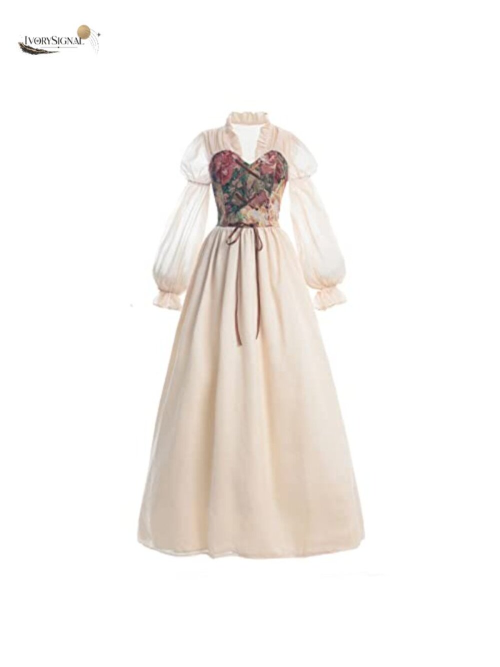 Medieval Renaissance Costume Dress with Floral Corset Stretch Fabric